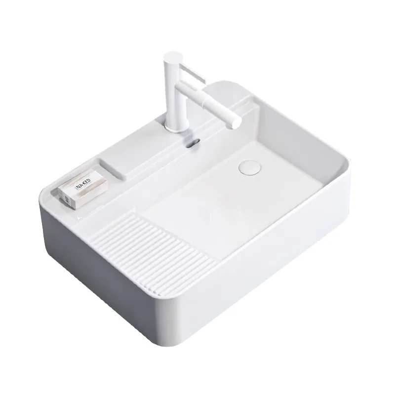 

Side launching ceramic table basin with washboard balcony laundry household left and right side launching