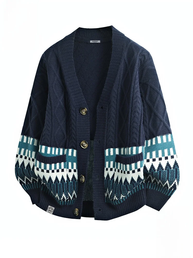 

Мужской вязаный свитер в американском ретро-стиле с V-образным вырезом, свободный, теплый, повседневный, осенний, новинка, с принтом обезьяны