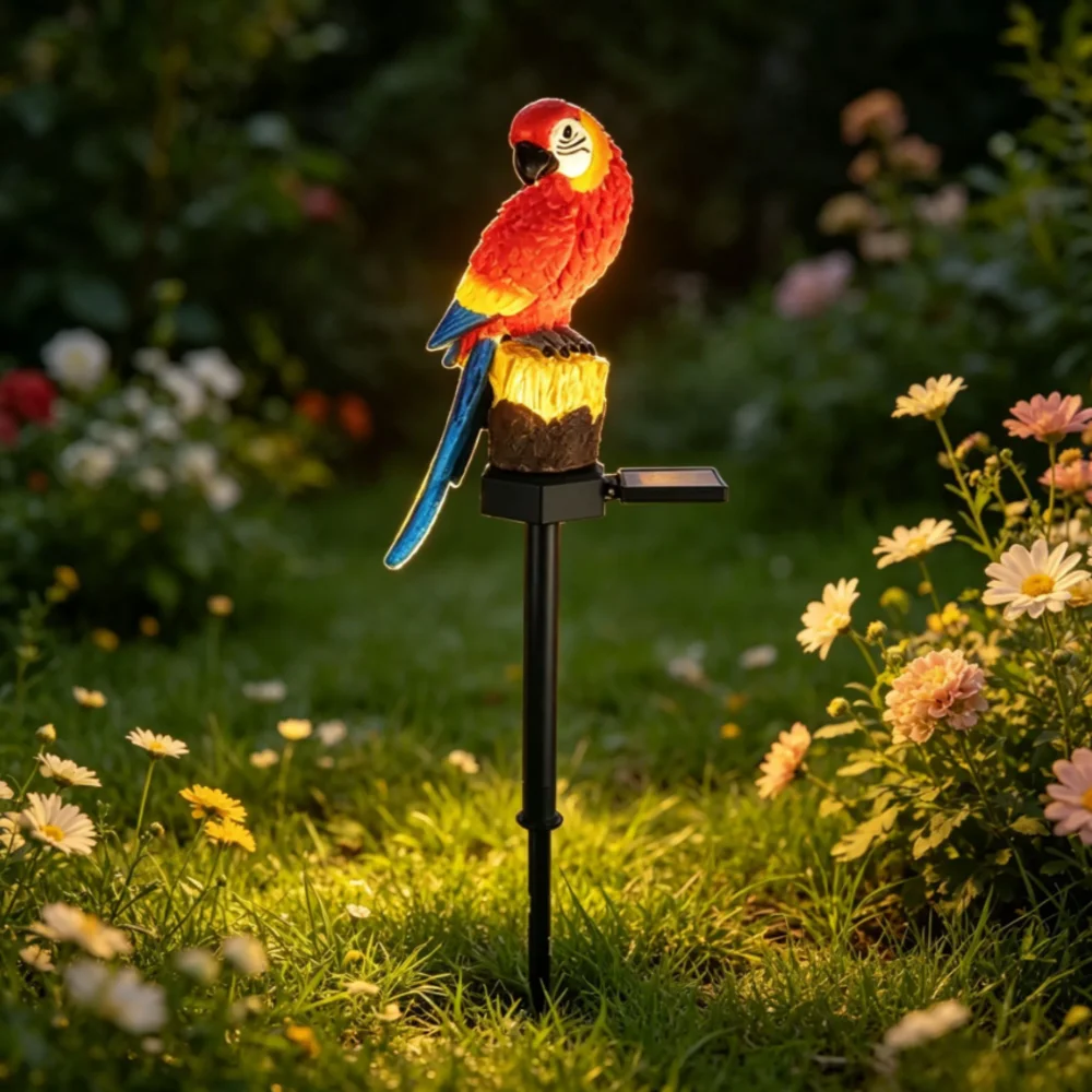 Lámpara Decorativa de Resina Solar con Forma de Loro, Lámpara LED para Exteriores, Iluminación Impermeable para Jardín y Patio