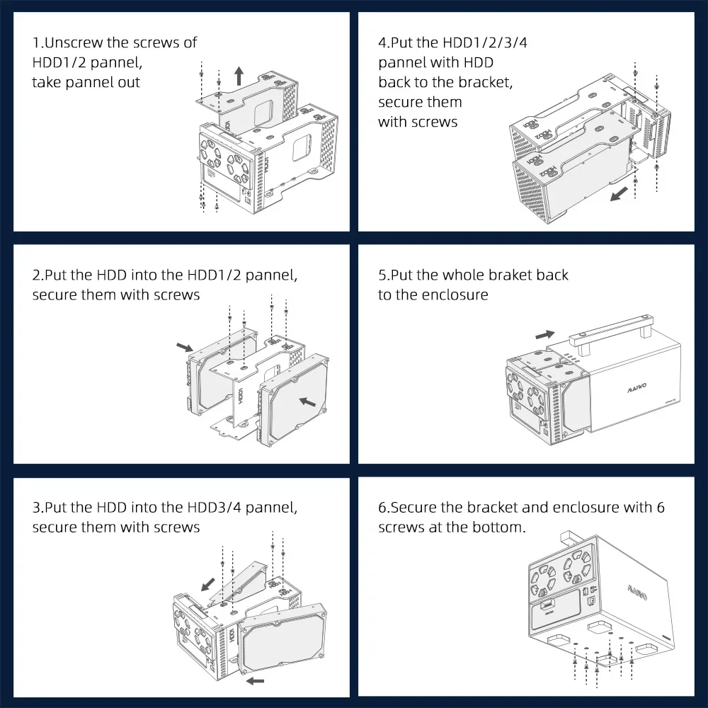 MAIWO 4 Bay Mini SAS to 3.5 inch SATA HDD Enclosure with SFF-8088 Port Type-C Hard Drive Storage Cabinet Support 7 RAID Modes
