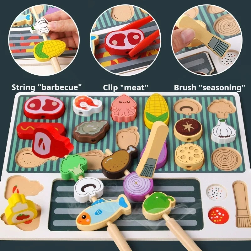 Nouveaux enfants jeu de rôle jouet en bois semblant Barbecue boutique enfant en bas âge éducation précoce en bois cuisine jouet enfants cadeau éducatif