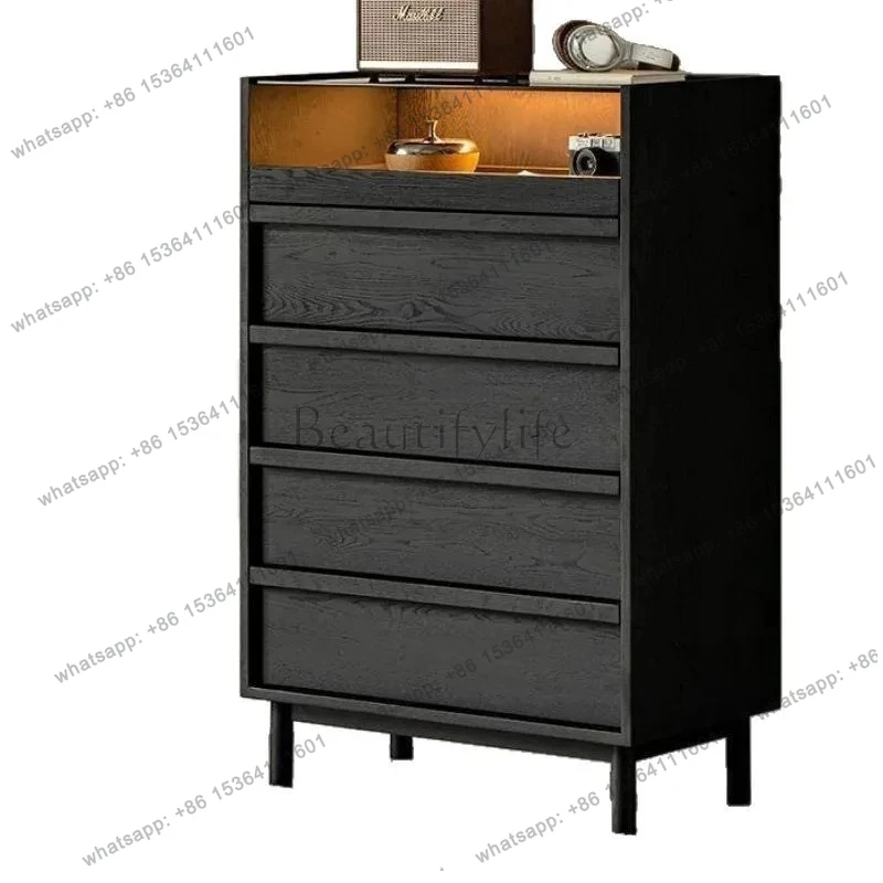 Solid Wood Five-Drawer Cabinet Ash Wood Black Light Luxury Simple Modern Living Room Bedroom Drawer Storage Cabinet