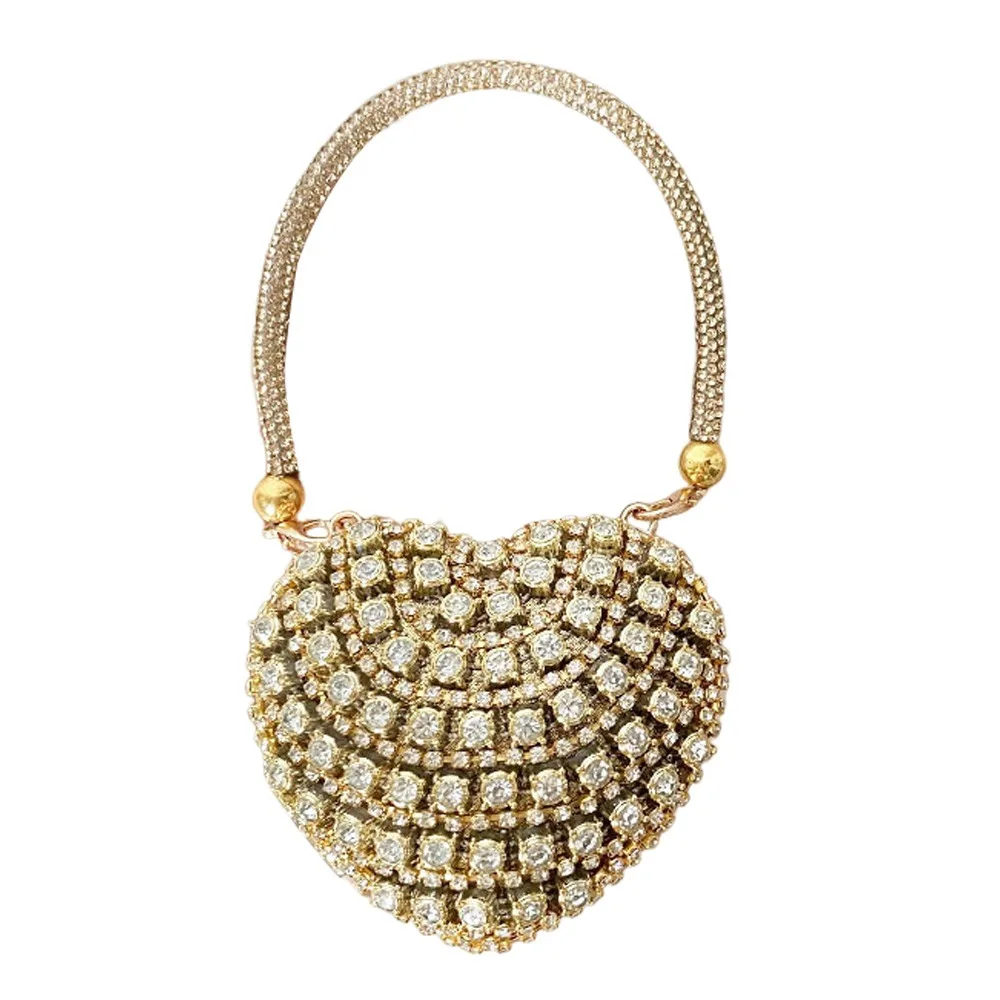 Fashion Purse Heart Shape Retro Envelope Bag Rhinestones Bling Style Love Bag Chain Shoulder Small Size Mini Bag Women Occasions