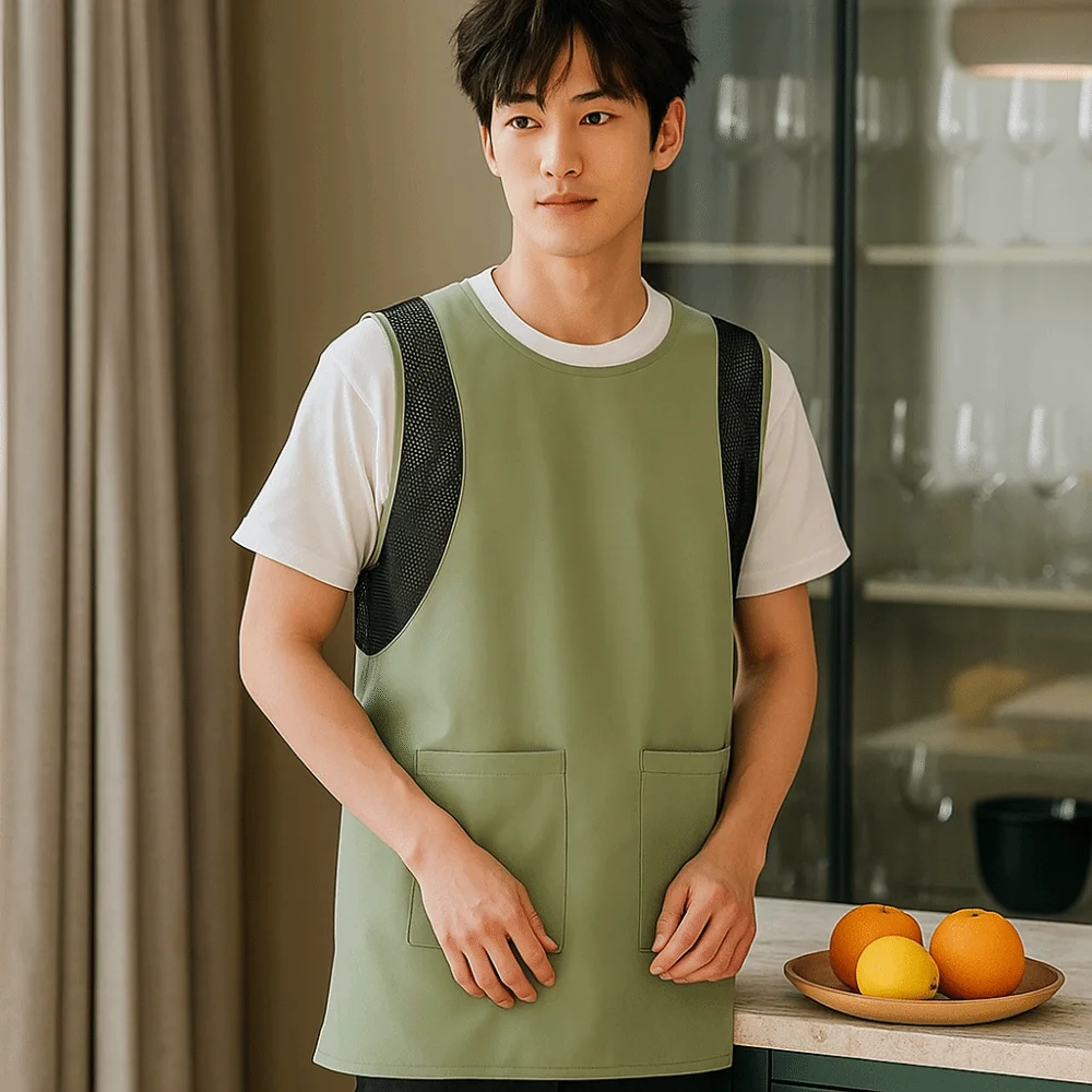 

Durable Oil-proof Waterproof Apron Trendy Style Comfortable Breathable Apron with Pockets Adjustable Sleeveless Apron Barista