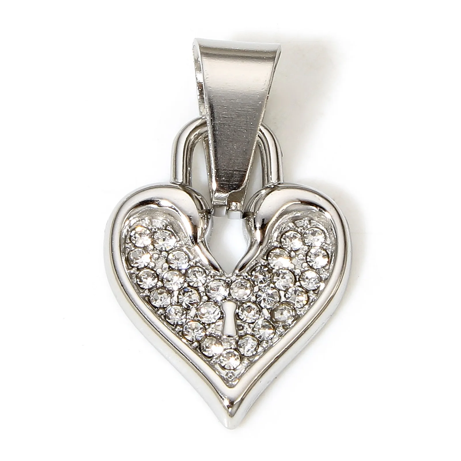 1 Stück 304 Edelstahl Herz Schwan Charms Strass Schloss Schlüssel Anhänger für Schmuckherstellung Diy Halskette Armband Zubehör – Detail 7