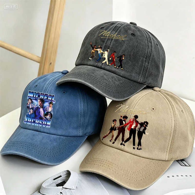 Michael Jackson Baseballkappen für Jungen und Mädchen, Cartoon-Druck, Sonnenhüte, lässige Mode, Entenschnabelkappe, Hip-Hop, Eltern-Kind-Sommer-Sonnenhut