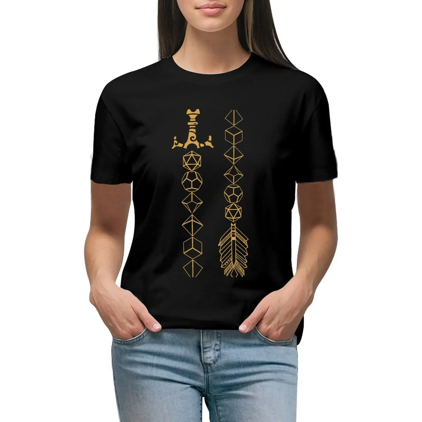 Polyhedral Dice Set Sword and Arrow Tabletop RPG Gaming T-Shirt oversized vintage plus sizes blacks Woman clothing