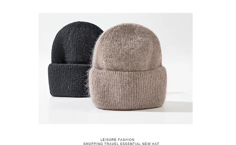 Xthree Winter Hut für Frauen Angola Beanie Hut Gestrickte Kaninchen Pelz Skullies Hut Warmen Motorhaube Kappe Weibliche Hüte für Mädchen hut – Detail 5