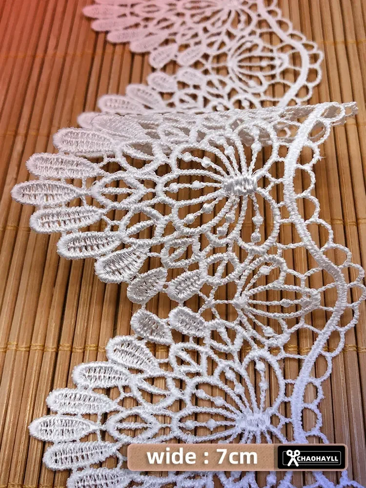 1 Yard 7CM Wde Luxury Embroidered Mesh Lace Trimmings for Fringe Even Wedding Dress Patches Sewing Accessories Fabric Supplies