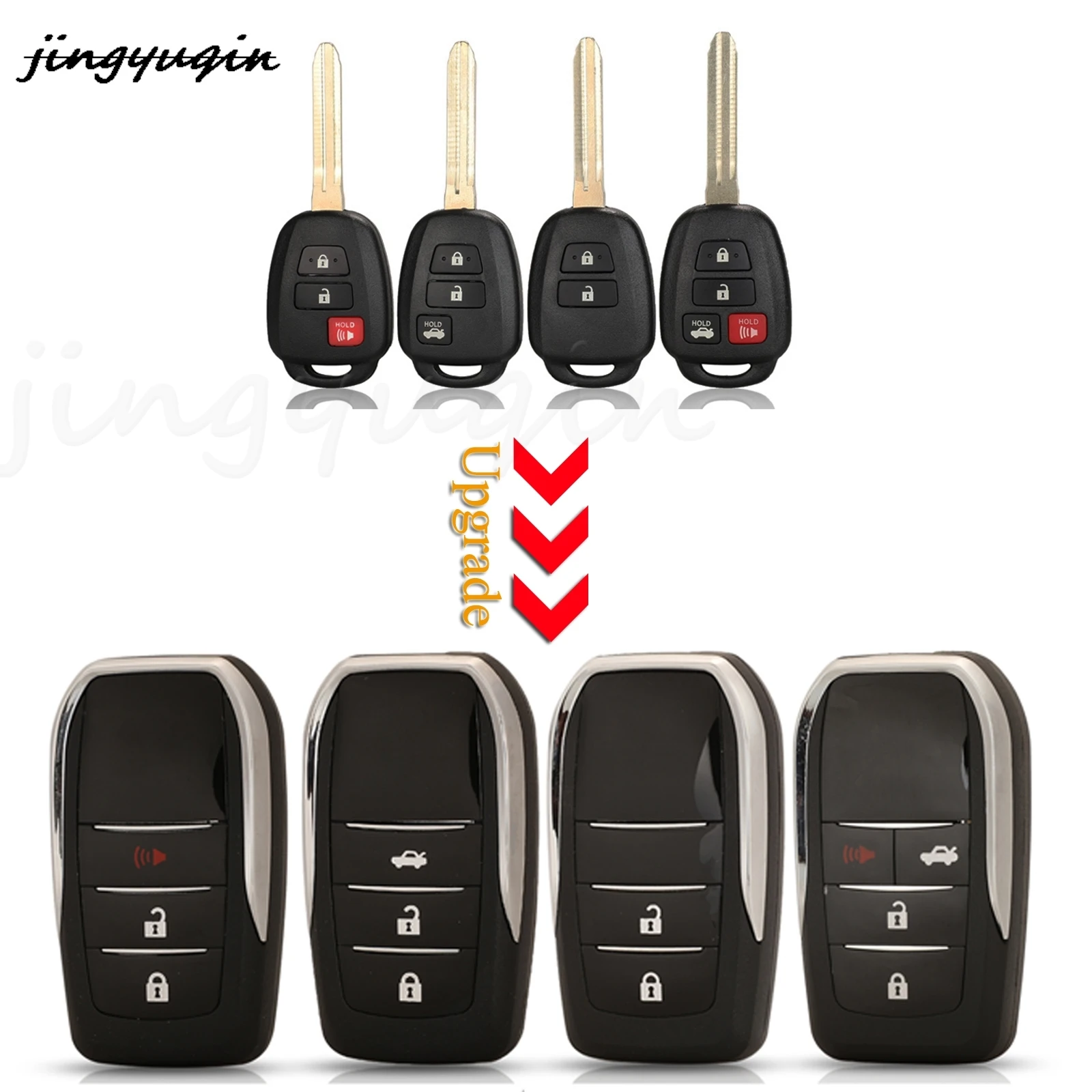 

jingyuqin 10pcs 2/3/4BTN Modified Folding Remote Car Key Shell Case For Toyota CAMRY Corolla YARIS Vios Prado With TOY43 Blade