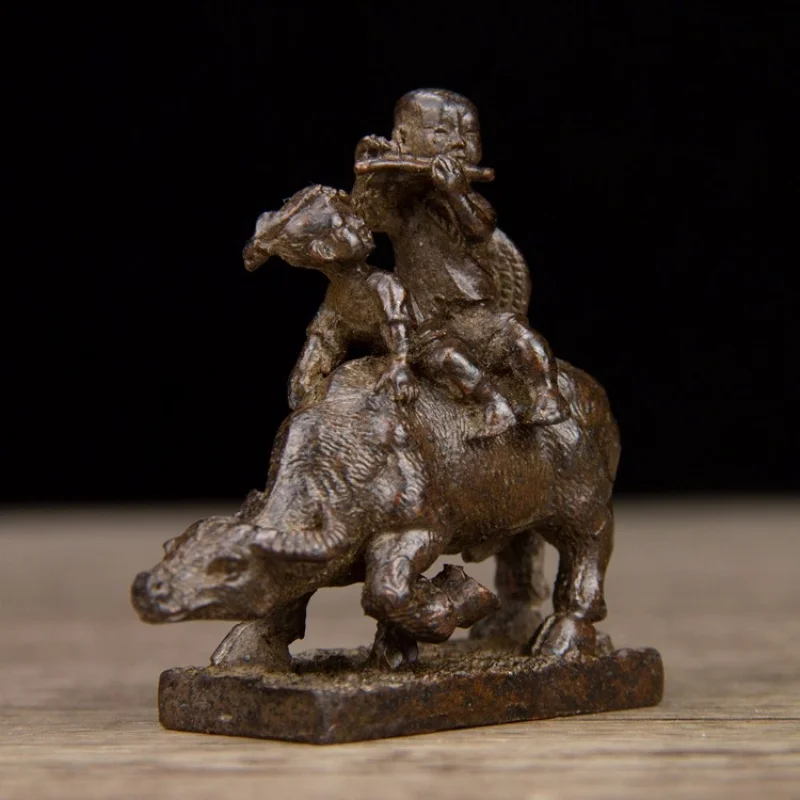 a Ornament, Solid Wood, Shepherd Boy Riding a Cow, Writing Ruler, Tea Pet, Antique, Signed by Emperor Yongzheng o
