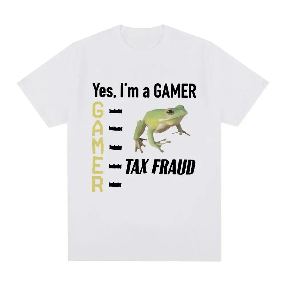 Tax Fraud Gamer Frog Printed Casual Simple Trendy Short Sleeved T-shirt Men's and Women's Top