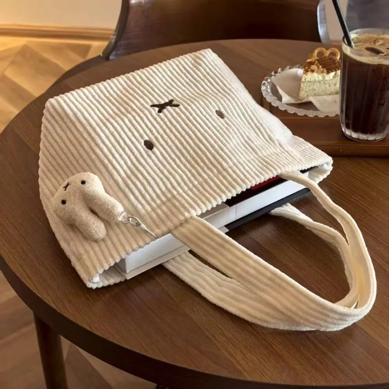 Tas Tote Wanita Miffy Tas Tangan Bordir Korduroi Tas Tangan Kapasitas Besar dengan Sentuhan Mewah Tas Komuter Praktis dan Nyaman Baru