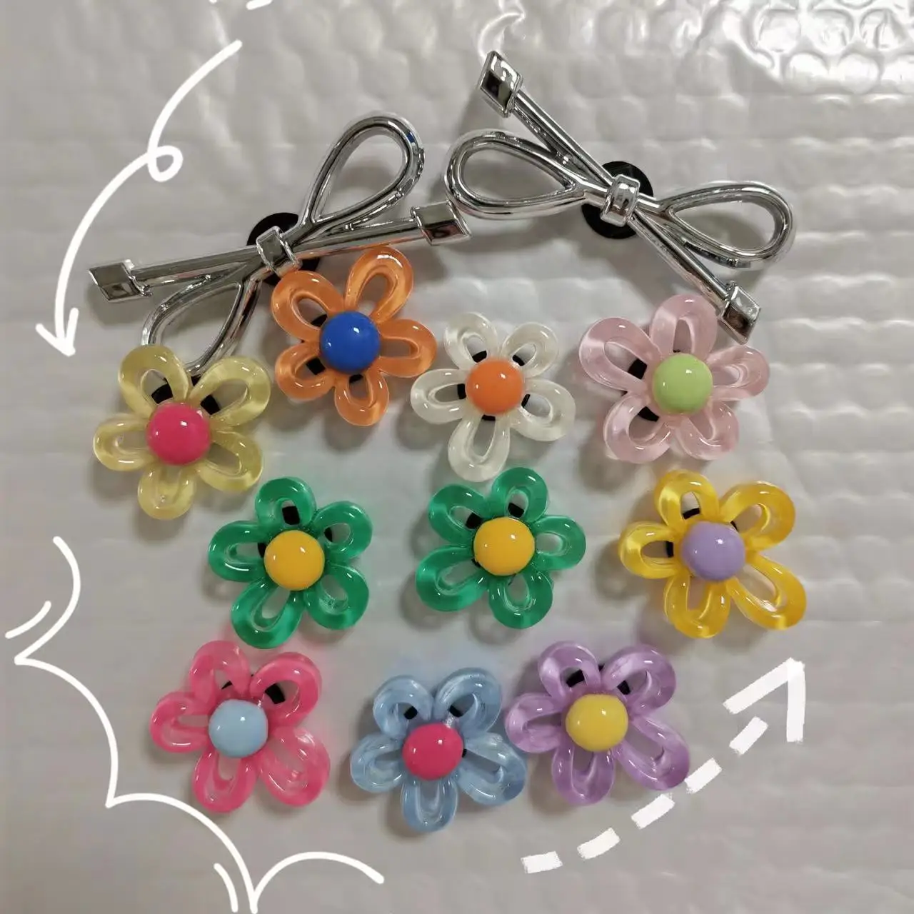 12pcs 5 Petal Flower Hole Shoe Accessories DIY Bowknot Charms Decaration Women Colorful Removable Shoe-buckle Kids Girls Gifts