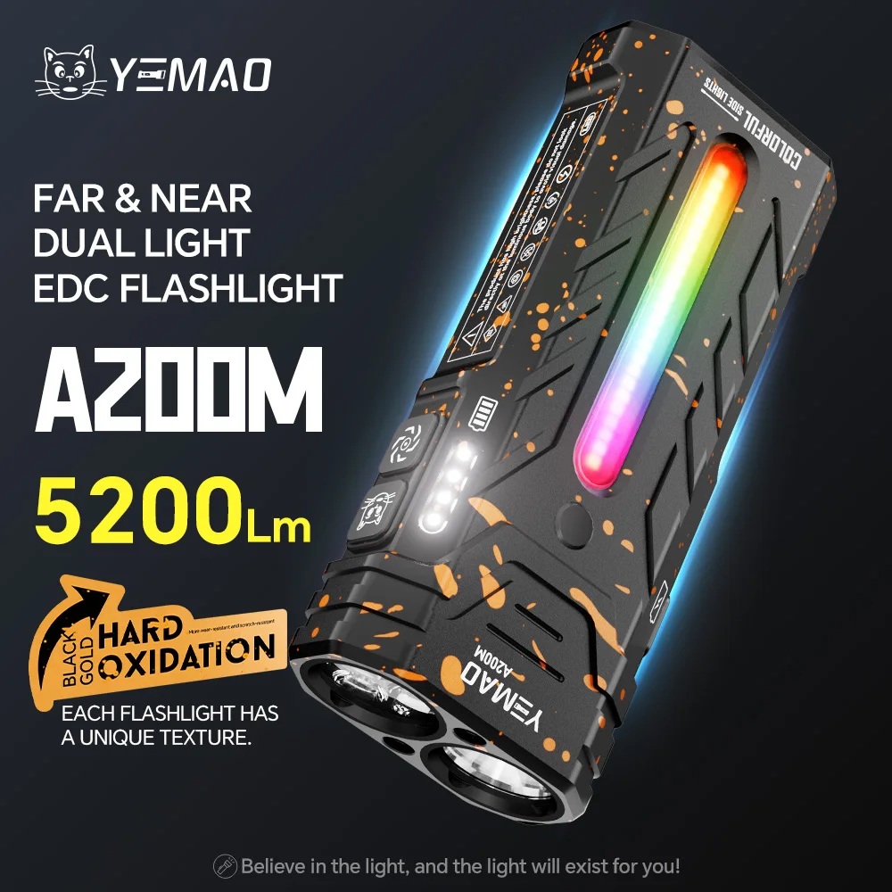 

YM-A200M Portable 5200LM EDC Handheld Flashlights With Tactical Modes And Magnetic/Clip RGB Light For Outdoor Hiking Camping