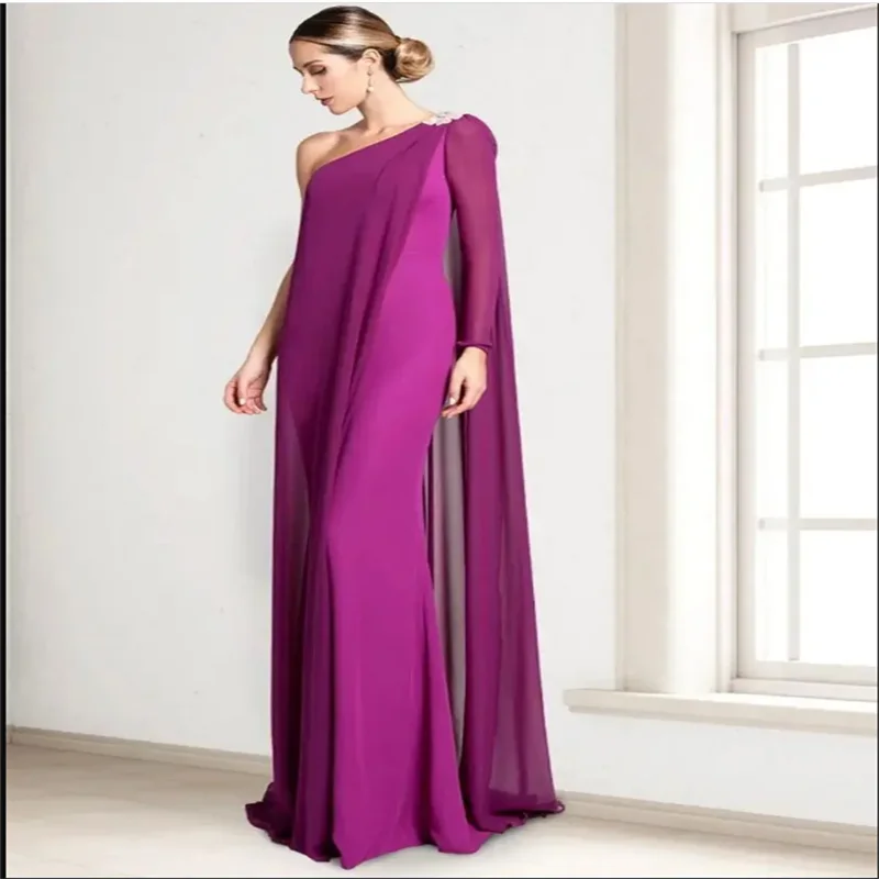 

Chiffon Evening Dress for Mother of the Bride One Shoulder Luxury Women's Elegant Party Dress Long Bride Dresses Wedding 2025