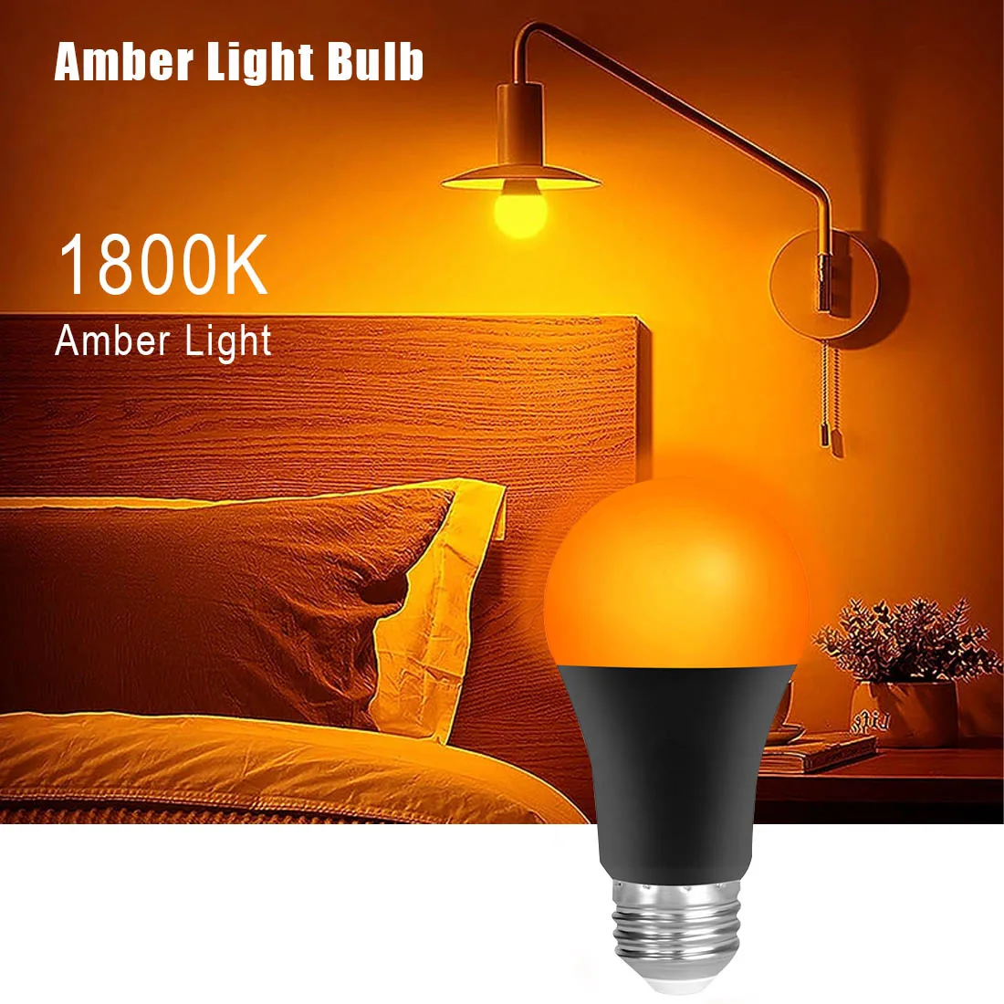 8W Amber Warm Light Bulb 1800K, Blue Light Blocking A19 Light Bulb 50W Equivalent E27 Base Colored Orange Light Bulb, 1 Pack