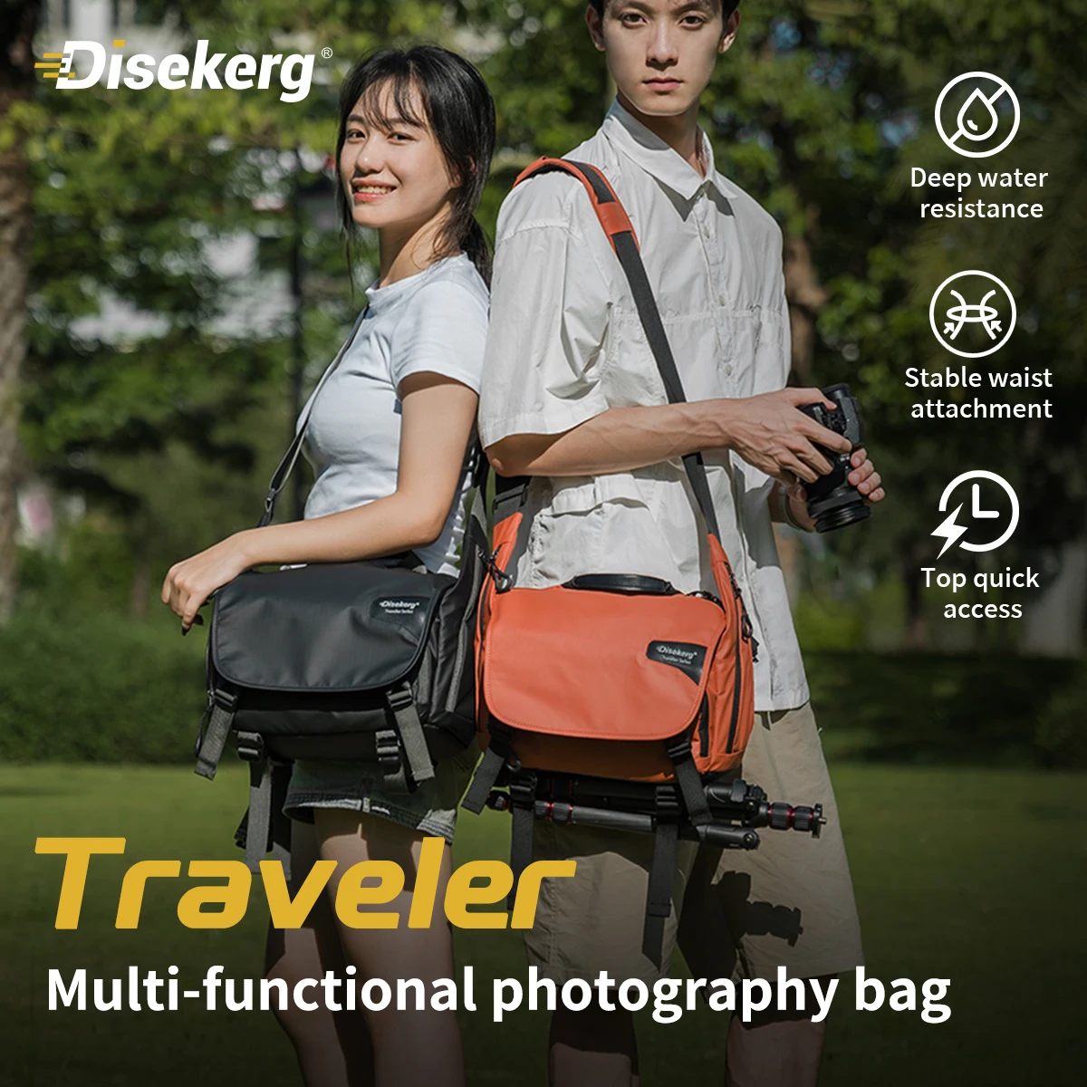 Disekerg Traveler Camera Sling Bag 6L/9L Waterproof 420D Nylon Quick‑Access Tripod Luggage Strap for DSLR Mirrorless Drone