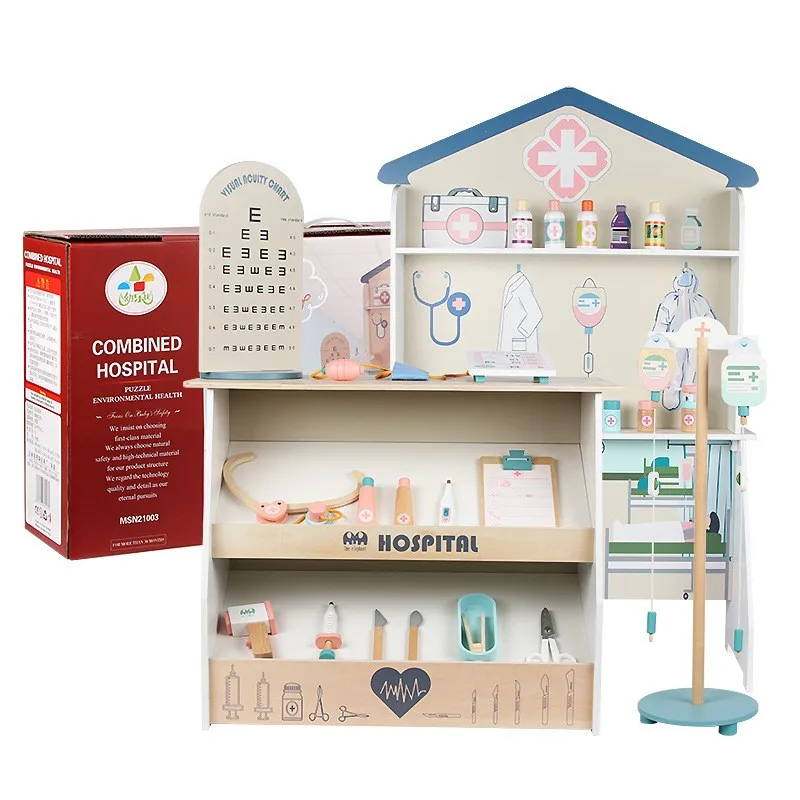 Doki Toy Wooden Household Combination Hospital Children's Simulation Small Doctor Nurse Toy Set Kindergarten Configuration 2024