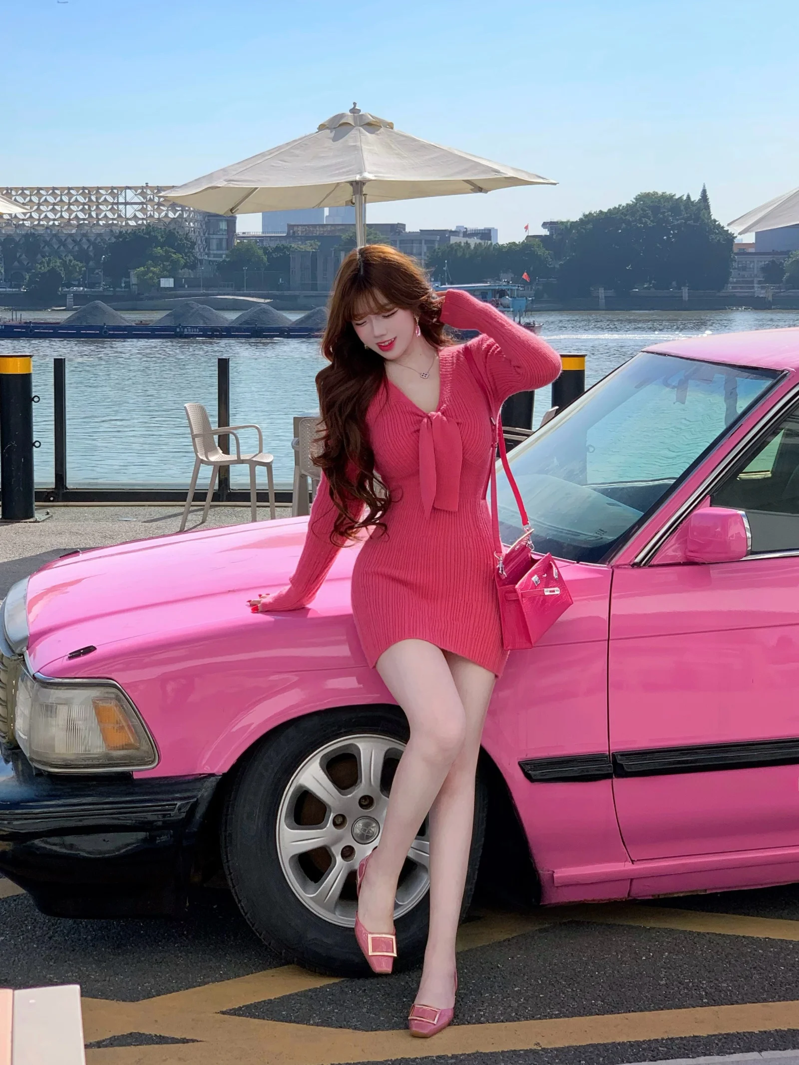 

Charming V-ne Knitted Wrap Dr Women's Faion Autumn Winter New Sle Red Color Slim Fit Long Sve Zipper Closure Dr