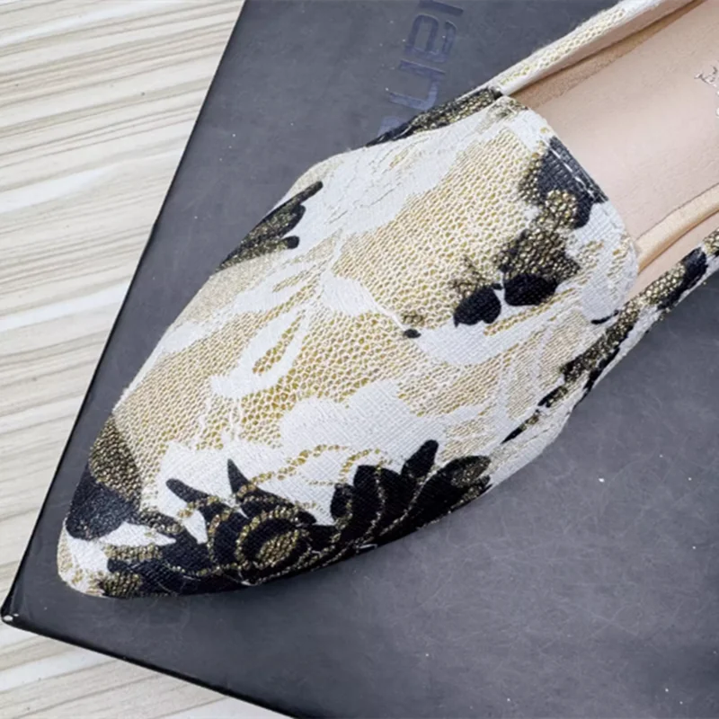 Women\'s Printed Floral Embroider Shoes Chinese Style Pointed Toe Slip-Ons Ethnic Blue Black Flats Mixed Colors Plus Sizes 48-33