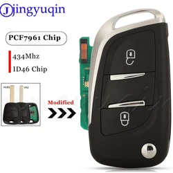 jingyuqin 2 Buttons Modified Smart Remote Key Fob 434MHZ ID46 PCF7961 Chip For Citroen C2 C3 Berlingo Peugeot 307 306 406