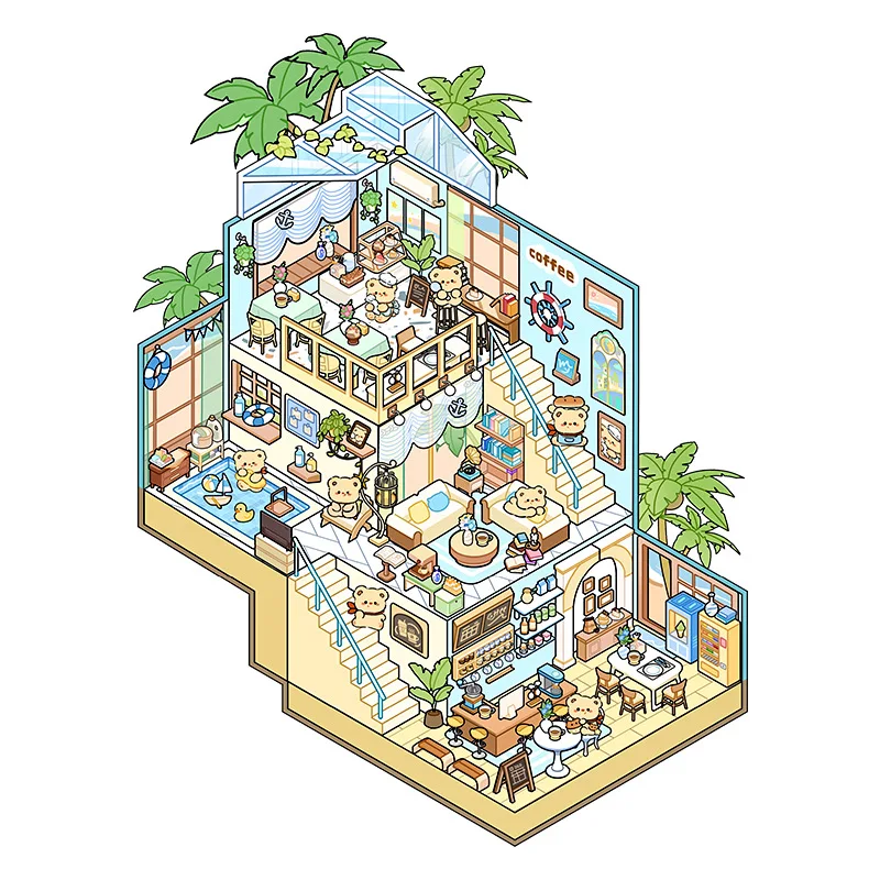 3D Sticker DIY Enlarged version villa Three-dimensional Cabin Scene Stacking and Pasting Hand Account Cute