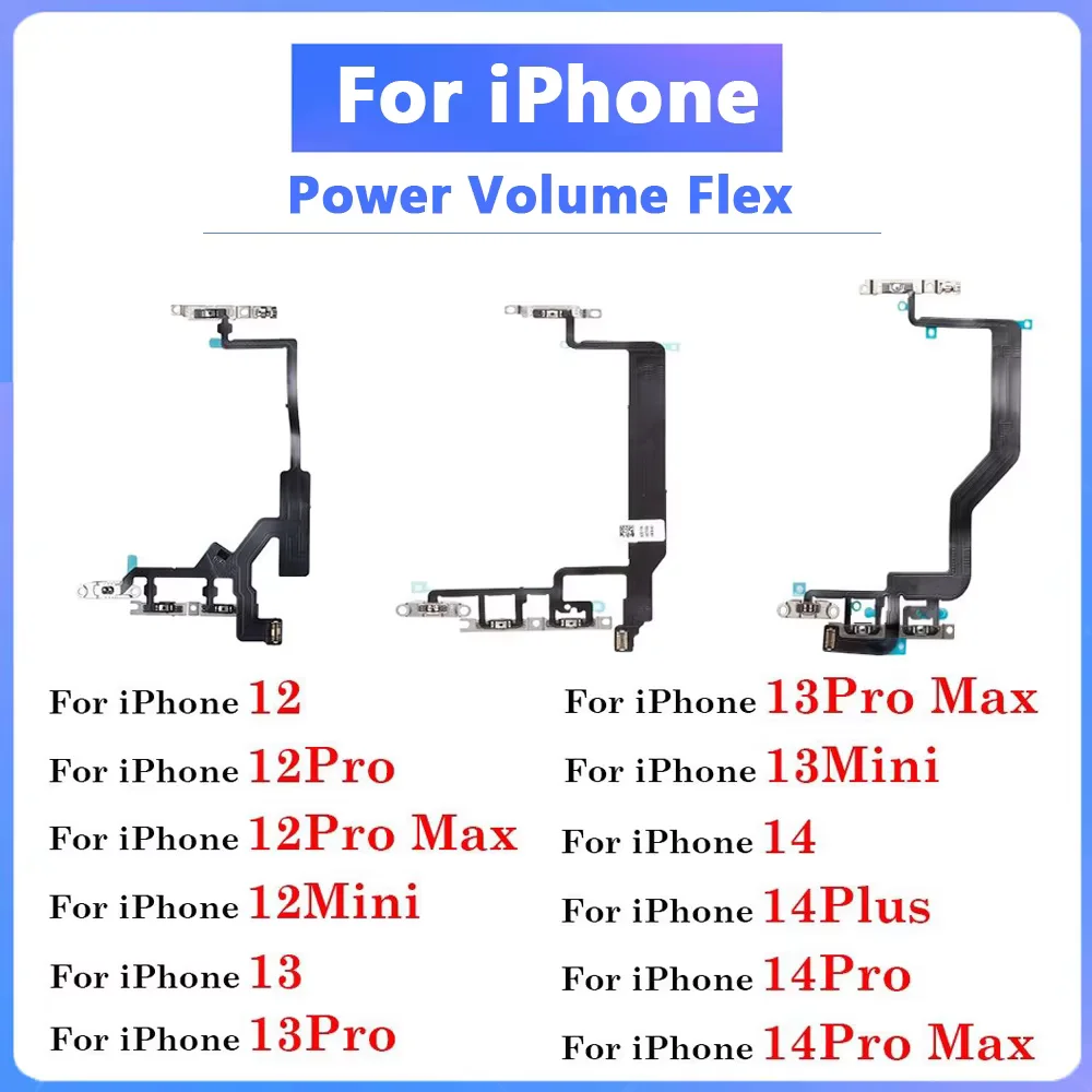 

NEW Power On Off Volume Up Down Switch Side Button Key Ribbon Flex Cable For iPhone 12 13 14 Plus Pro Max Mini