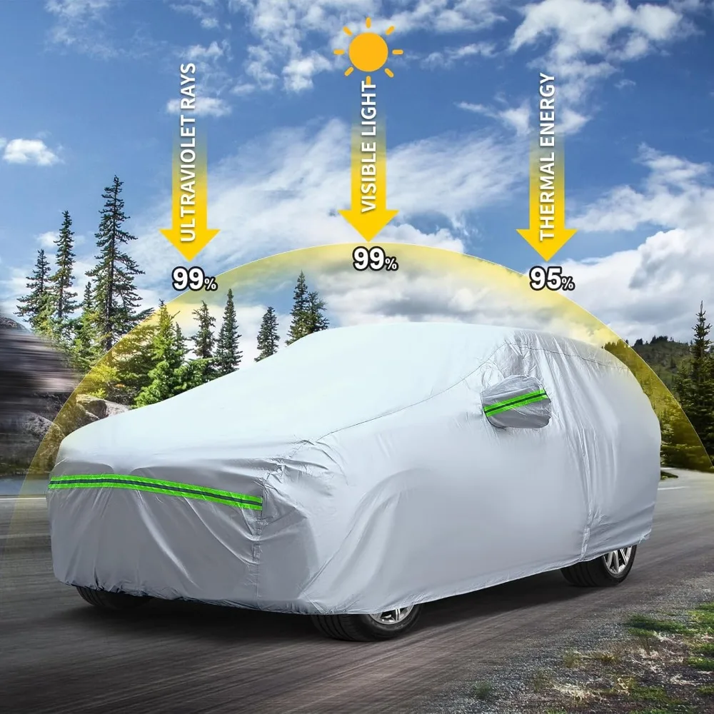 Universal 6-Layer Car Cover for SUVs up to 190", All-Weather Protection, Waterproof, UV-Resistant