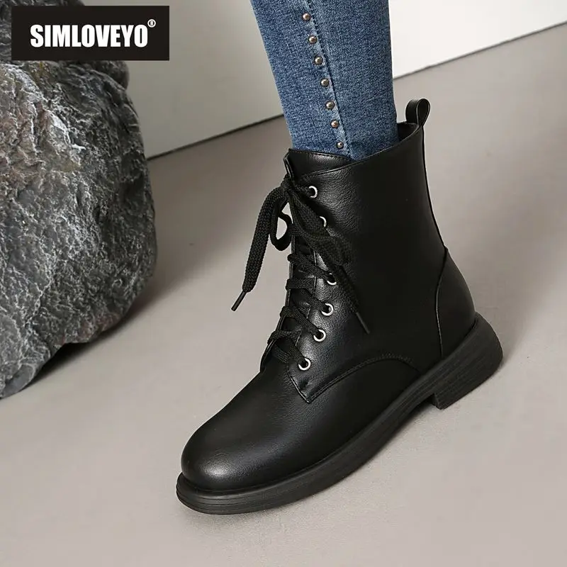 ASILETO Brand Female Ankle Boots Round Toe 3cm Thick Sole Zipper Lace Up Big Size 40 41 42 43 44 45 46 Short Botas Shoes Fall