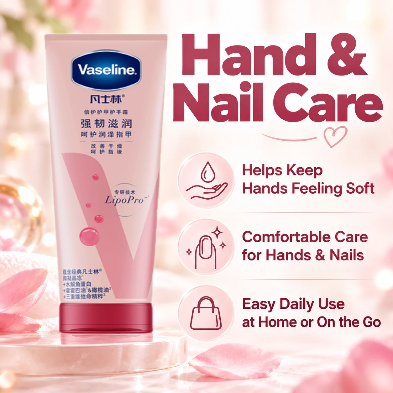 Vaseline 3Pcs Holiday Moisture Set, 200ml Body Lotion +100ml Hand Nail Cream +7g Original Lip Care Jar, Winter Dry Skin Christma