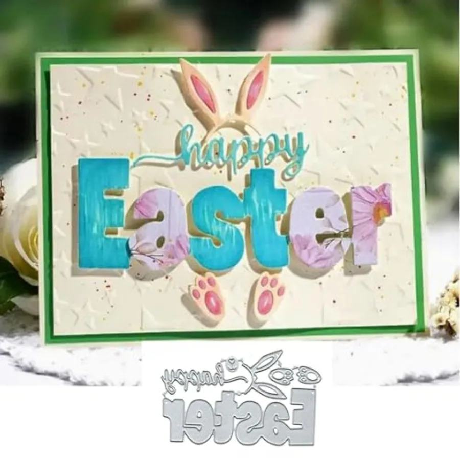 

Happy Easter Rabbit Metal Die Cuts for Card Making, Easter Rabbit Card Cutting Dies Cut Stencils DIY Scrapbooking Album Decorat