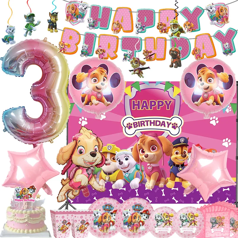 Décoration de fête d'anniversaire sur le thème de la Pat' Patrouille, nouveaux ballons, ensemble combiné pour les enfants, fournitures pour événements, toile de fond, vaisselle jetable