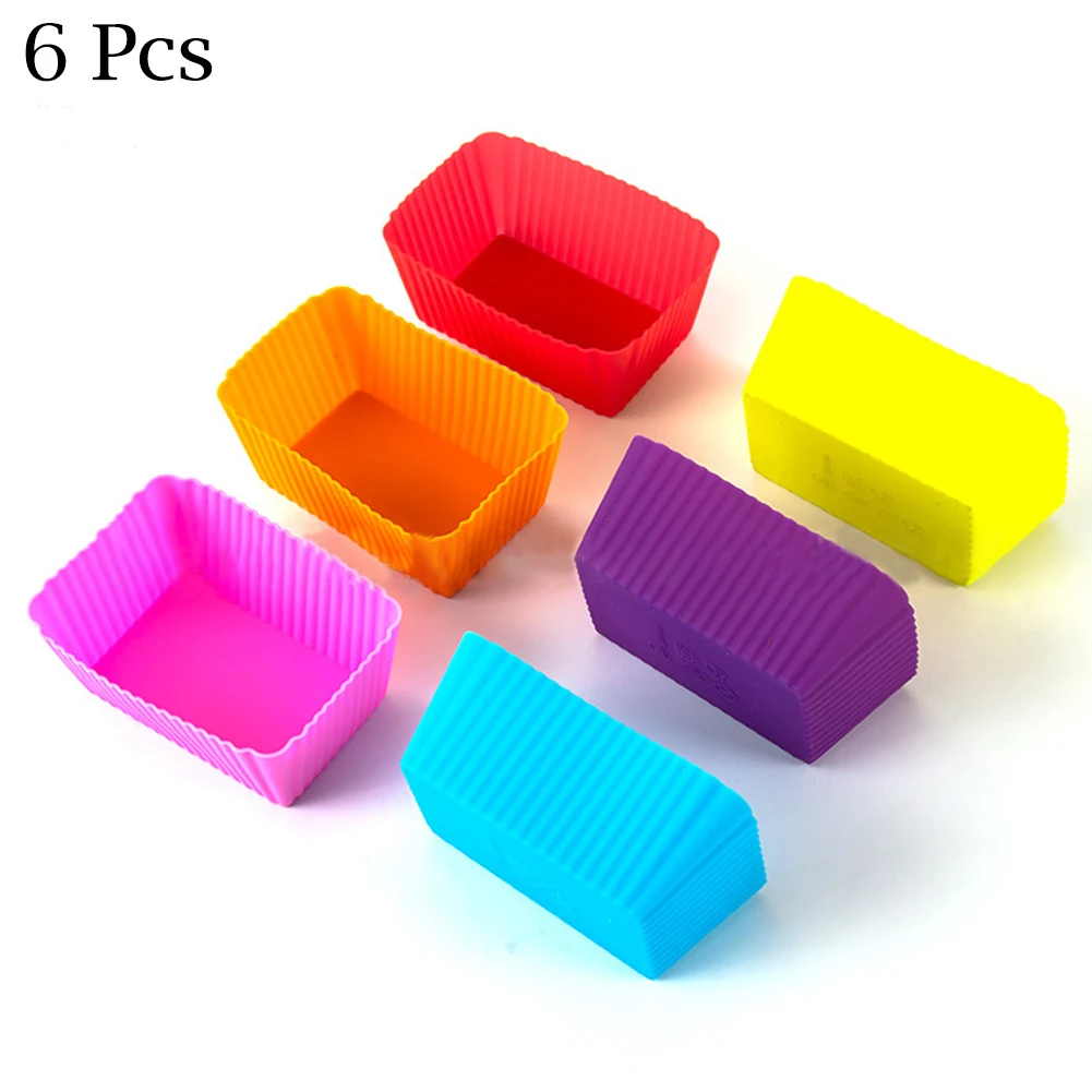 6PCS Cake Mold Silicone Rectangle Cake Mould Soft Muffin Cupcake Liner Bake Cup Mold Candy Mold Form Bakeware Baking Dishes