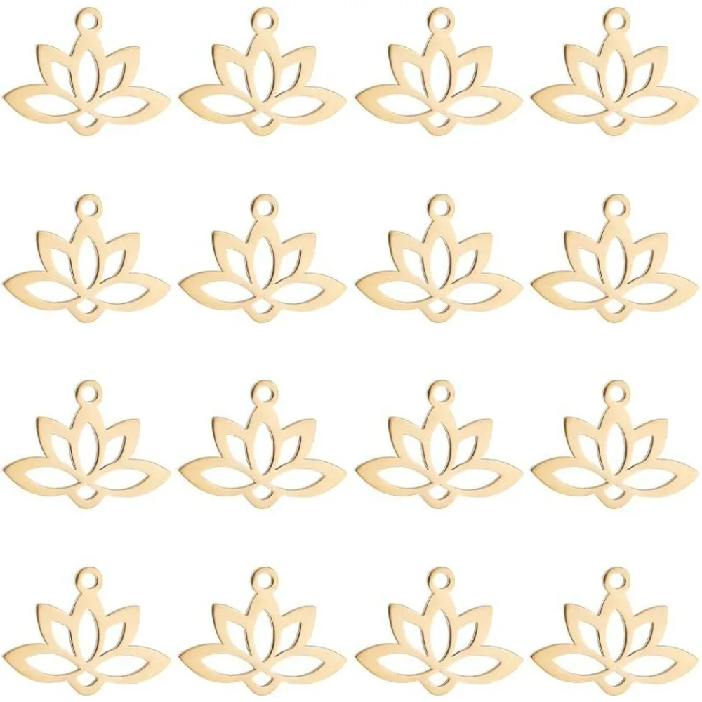 20pcs 1.6mm Hole 201 Stainless Steel Pendants Lotus Flower Charm Flat Hollow Links Charm Metal Laser Cut Blossom Cut Out Dangle
