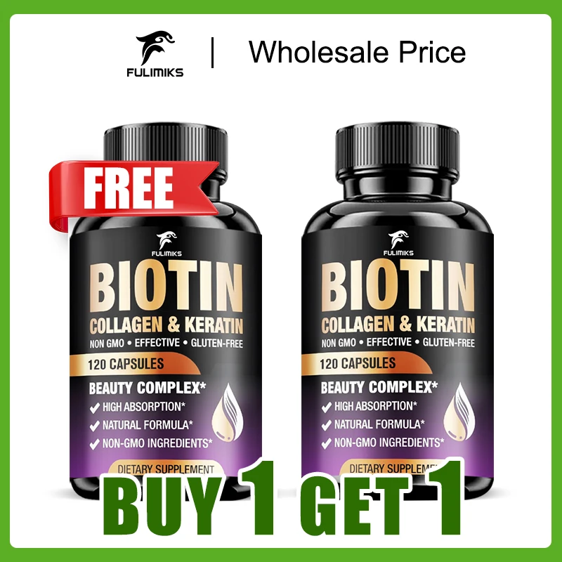 Buy 1 Get 1 Free! Premium Hair Growth Capsules - Biotin, Collagen & Keratin for Thicker Hair, Firmer Skin, Men and Women