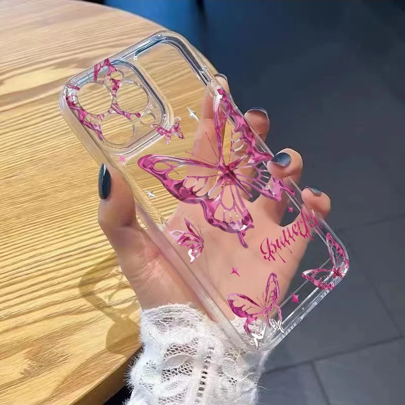 Y2K Glitter Butterfly Phone Case For iPhone 17 Air 16E 16 15 14 11 Pro Max Plus 13 12 Mini 8 7 X Transparent Shockproof Cover view 3