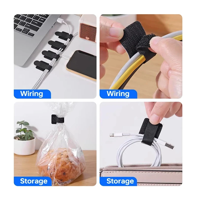 20/5pcs Cable Ties Reusable Cable Organizer Cord Rope Holder Self Adhesive Adjustable Cord Organizer Straps Desk Management Clip