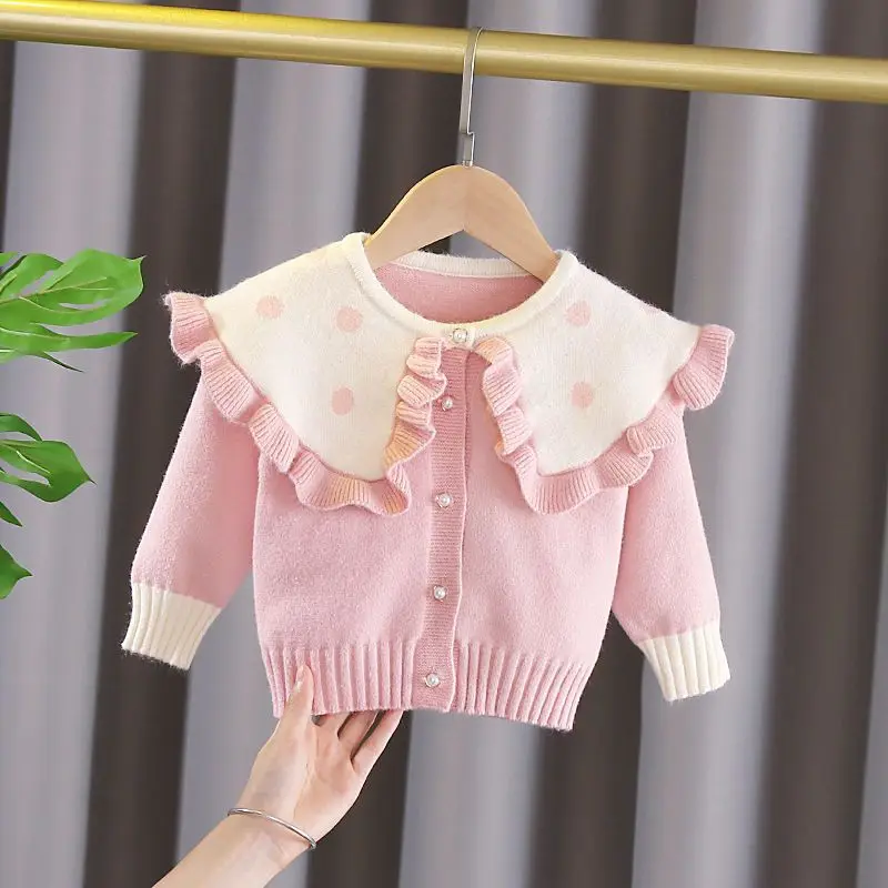 

Girls' Sweater Cardigan Autumn/Winter New Collection Children's Big Collar Western Knitted Sweater Korean Edition Coat