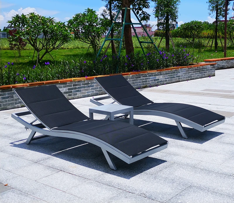 Outdoor Garden Swimming Pool Furniture Hotel Sun Lounger Aluminum Beach Lounge Chair Teslin Mesh Chaise Lounge