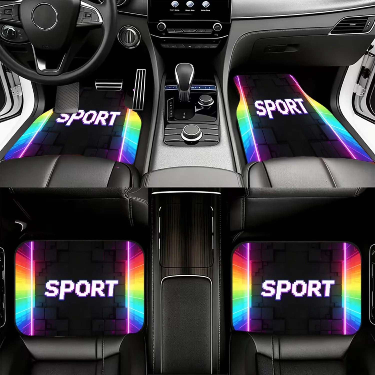 4pcs Sport - Themed Car Floor Mats, Material, Vibrant Retro 8 - Bit Style, Suitable For Car Interior Decoration, Add A Stylish T