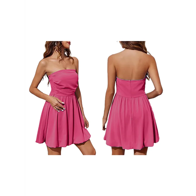 ABRT-Mini abito corto a bolle da donna 2025 Estate Casual A Line senza spalline Top a tubo Vestito estivo Abiti smockati alla moda