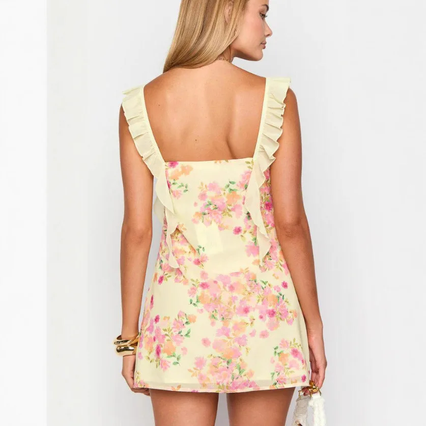 Elegant Printed Sleeveless Backless Dress Summer Dresses for Women Sexy Bodycon Jumpsuit Playsuit Matching Set