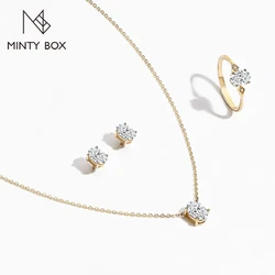 MINTYBOX Solid 18k Yellow Gold Plated Moissanite Ring for Women 925 Necklace Earrings Moissanite Diamond Engegament Jewelry Set