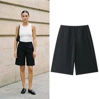 Willshela, Mini pantalones cortos informales con cremallera frontal negra a la moda para mujer, pantalones cortos elegantes Vintage de cintura alta para mujer