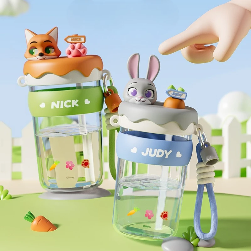 

Disney Cup Zootopia Judy Nick Cartoon Cute Character Straw Double Mouth Summer Children Anti Drop 600ml Water Cup Portable Gift