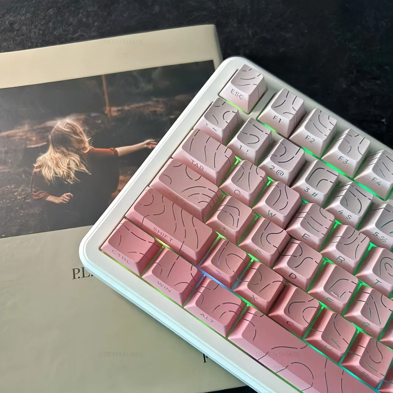 134-Key Pink Side-Printed Keycaps, Cherry Height