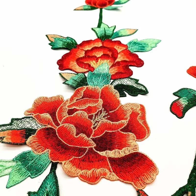 Rose Flower Embroidered Patches for Clothing, DIY Stripes Clothes, Patchwork Sticker, Custom Flowers Applique, 1 Pc