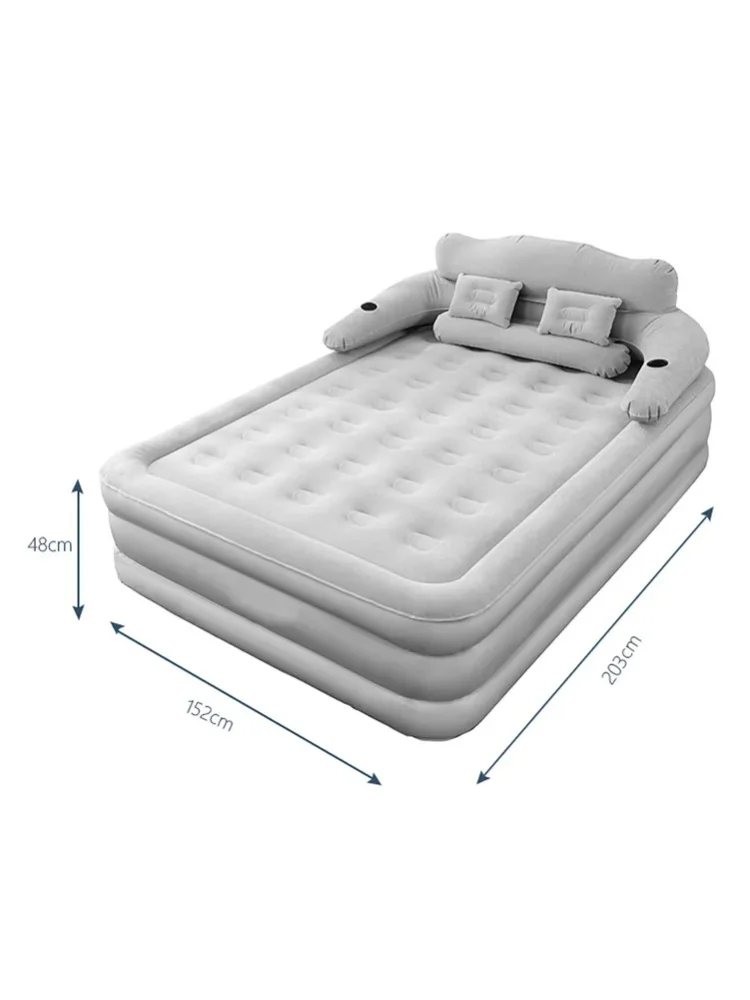 150*203cm Automatisches Aufblasbares Bett mit Abnehmbarer Rückenlehne Doppelbett Campingzelt-Matratze Tragbare Eingebaute Pumpe Luftkissen 48cm Hoch Faltbar