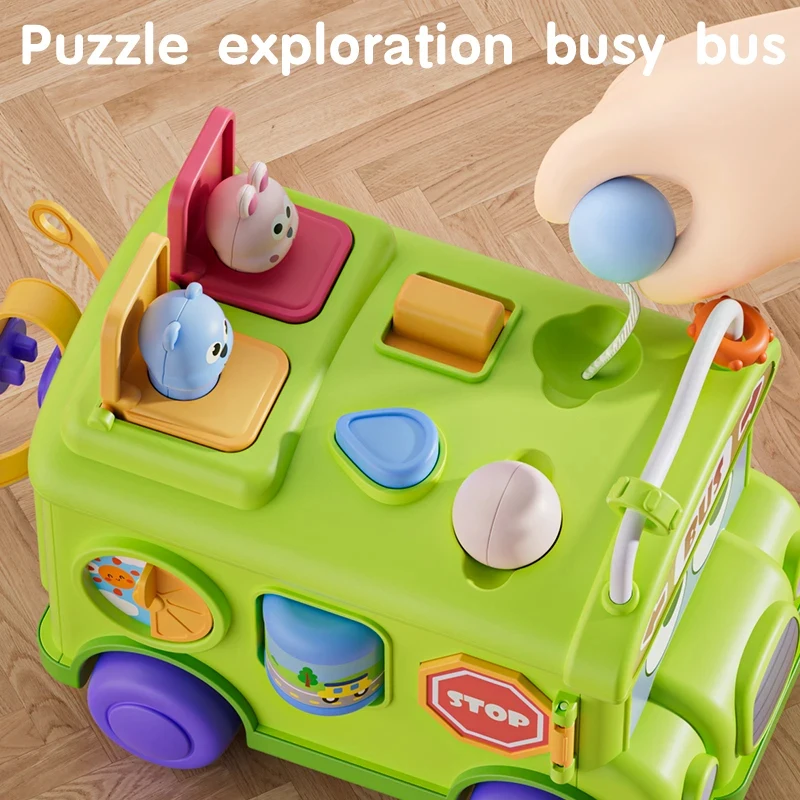 Montessori Educational Baby Busy Bus Toy Toddler Activity Fine Motor Skill Learning Travel Toys For Kids view 2